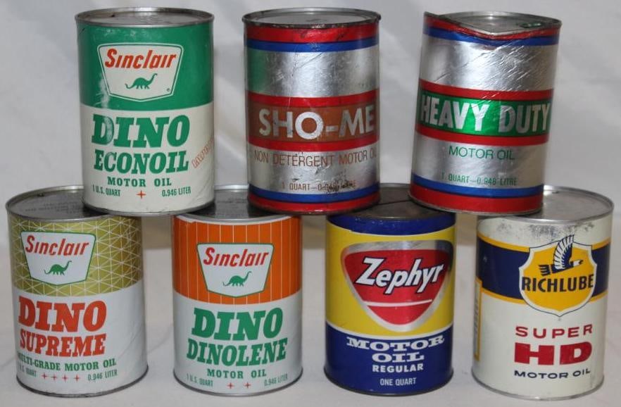 Group of 7 1 Quart Motor Oil Cans Sinclair, Richfield, MFA (1 of 2)