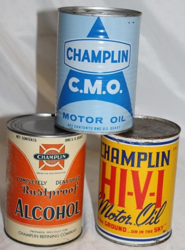 Group of 3 Metal Champlin 1 Quart Motor Oil Cans (1 of 2)