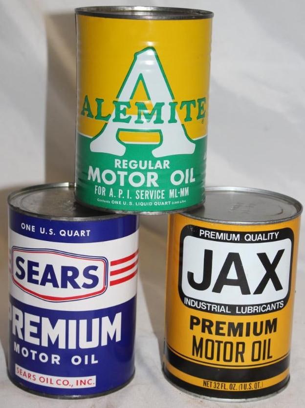 Group of 3 Alemite, Sears, Jax Metal 1 Quart Motor Oil Cans (1 of 2)