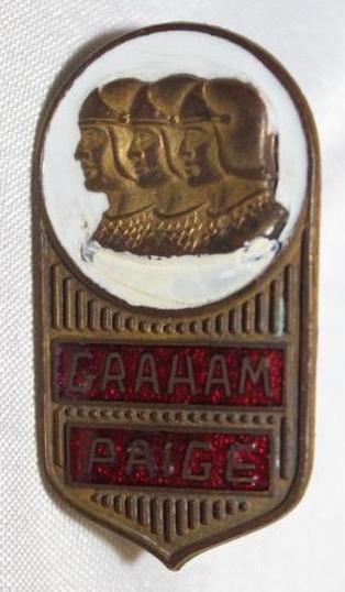 1930 Graham Paige Headlight Emblem Badge: 0.75" x 1.5", Cloisonne, has touch-ups