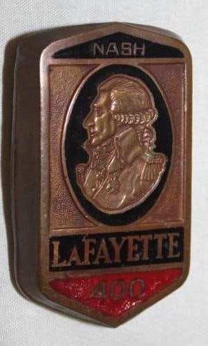 1936-1937 Nash LaFayette 400 Radiator Emblem Badge: 1.5" x 2.5", Cloisonne, has touch-ups