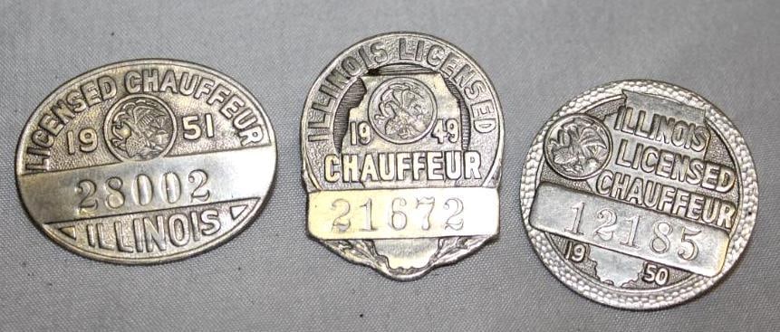 Group of 3 Illinois Chauffeur Pin Badges 1949, 1950, & 1951 (1 of 2)