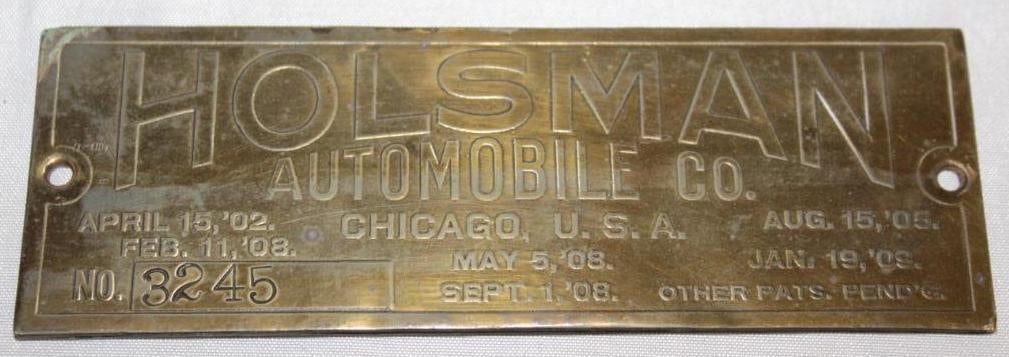 1910 Holsman Automobile Co Brass Serial Data Tag Emblem (1 of 2)
