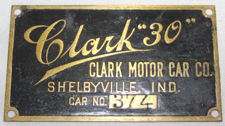 1910-1912 Clark Motor Car Co Brass Serial Data Tag Emblem (1 of 2)
