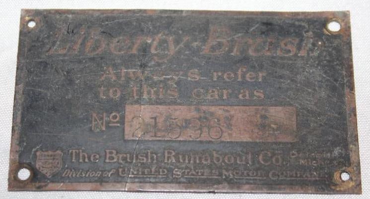 1910-1912 Liberty Brush Motor Car Co Serial Data Tag Emblem (1 of 2)