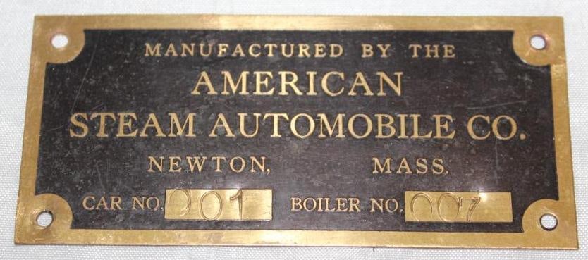 1929-1931 American Steam Automobile Co Serial Data Tag Emblem (1 of 2)