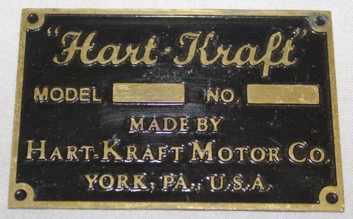 1907-1913 Hart-Kraft Brass Serial Data Tag Emblem (1 of 2)