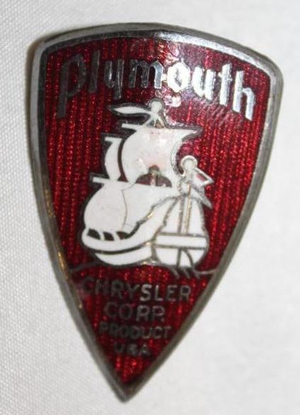1936 Chrysler Plymouth Radiator Emblem Badge: 1.75" x 1.25", Cloisonne