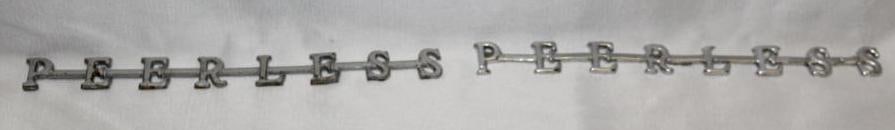 Group of 2 1920's Peerless Radiator Emblem Scripts (1 of 4)