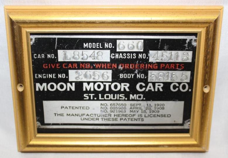 1926-1927 Moon Model 660 Serial Data Tag Emblem (1 of 2)