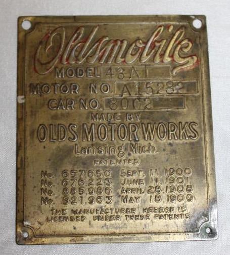 1915-1916 Oldsmobile Model 43 Serial Data Tag Emblem (1 of 2)