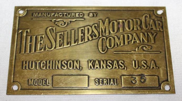 1909-1912 Seller's Motor Car Co Brass Serial Data Tag Emblem (1 of 2)