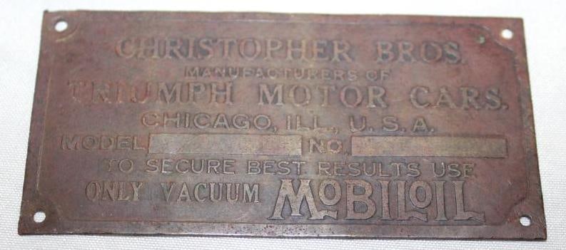 1910's Triumph Motor Cars of Chicago Brass Serial Data Tag Emblem (1 of 2)