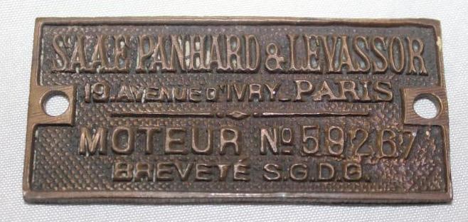 1910's Panhard & Levassor Brass Serial Data Tag Emblem (1 of 2)