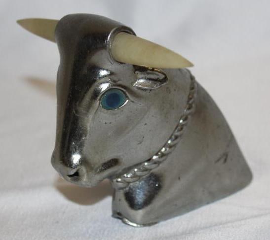Illuminated Bull Radiator Mascot Hood Ornament - Aftermarket: The eyes and horns can be illuminated. 4.25" x 5" x 4"