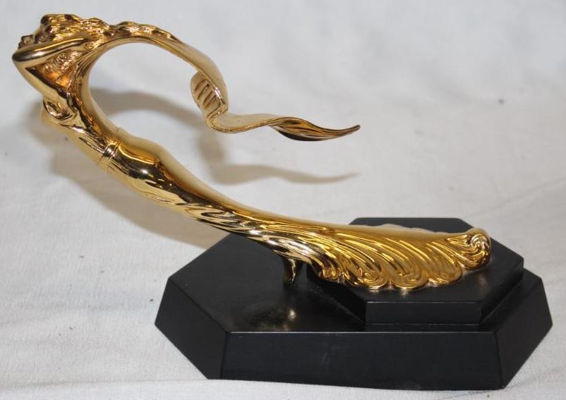1930-1932 Cadillac Goddess Radiator Mascot Hood Ornament: made by Franklin Mint, 10" x 5.5" x 4.5", mounted to wood base