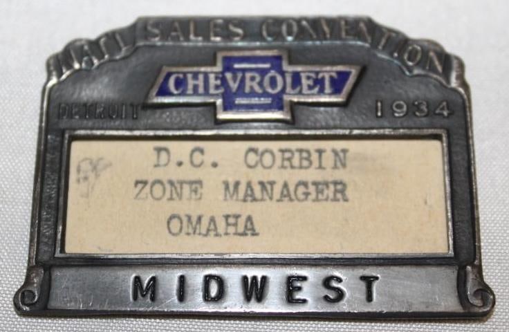 1934 Chevrolet National Sales Convention Pin Badge (1 of 2)