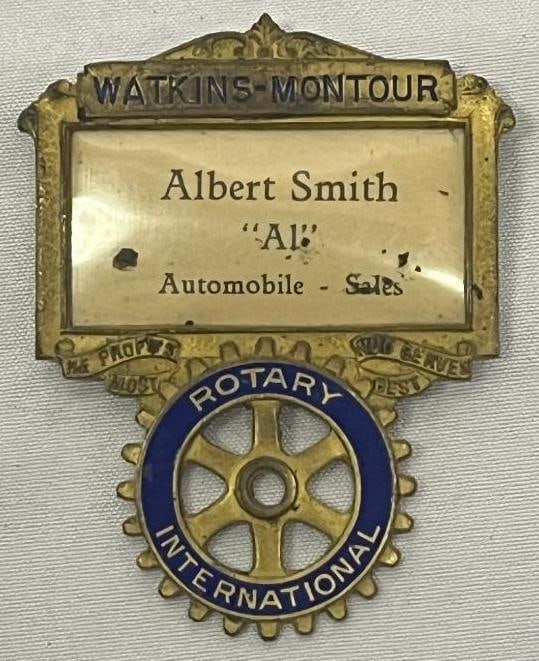 Early Rotary International Watkins-Montour Advertising Name Badge (1 of 2)