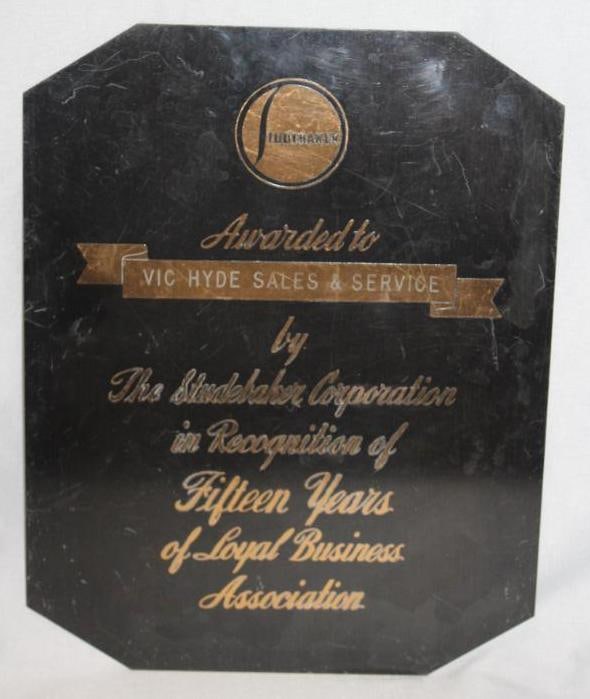 Studebaker 15 Years Sales & Service Award Plaque (1 of 3)