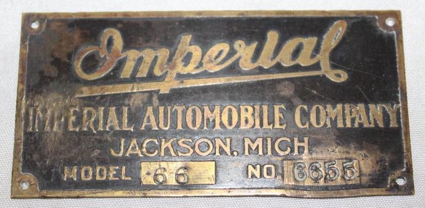 1909-1915 Imperial Automobile Co Brass Serial Data Tag Emblem (1 of 2)