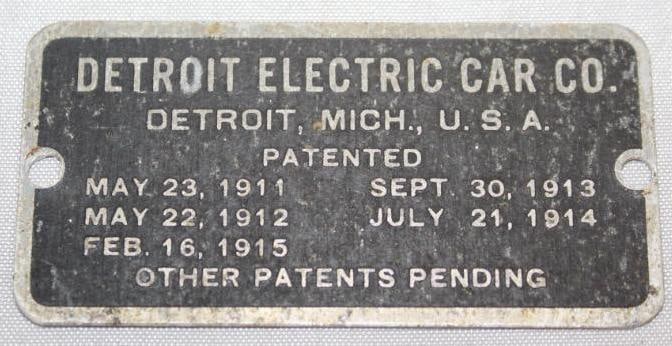 1918 Detroit Electric Car Co Serial Data Tag Emblem (1 of 2)