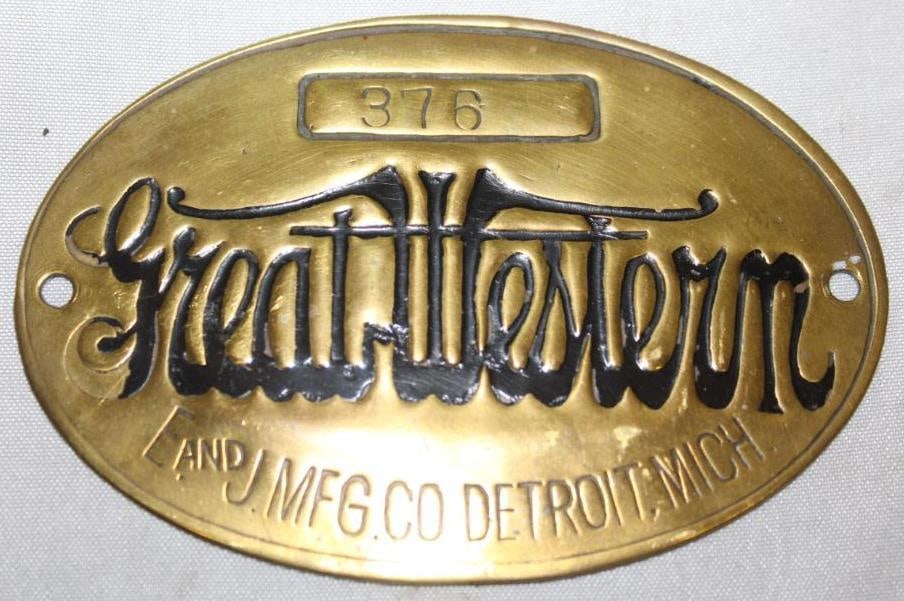 1914 Great Western Motor Car Co Brass Serial Data Tag Emblem (1 of 2)