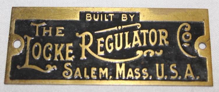 1902 Locke Regulator Car Co Brass Emblem Badge: 3" x 1.25"