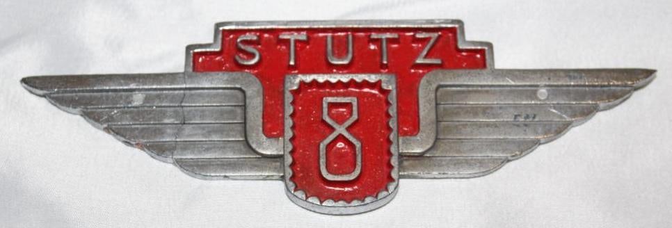 1930 Stutz Model M Headlight Bar Emblem Badge: 7.5" x 2.25" It has a repaired crack.