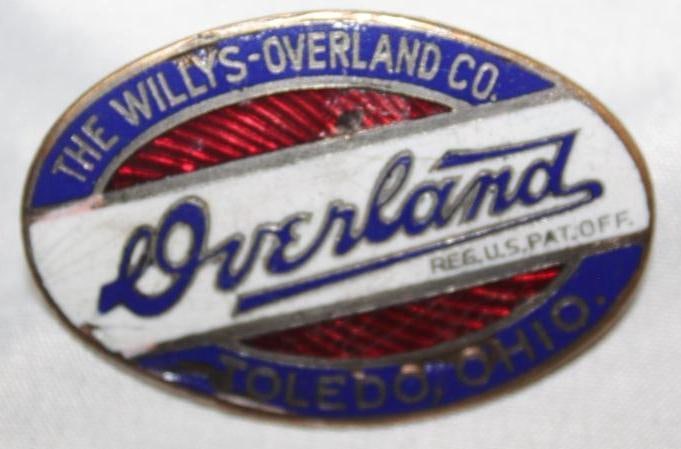1919-1926 Willys-Overland Radiator Emblem Badge: 2" x 1.25", Cloisonne