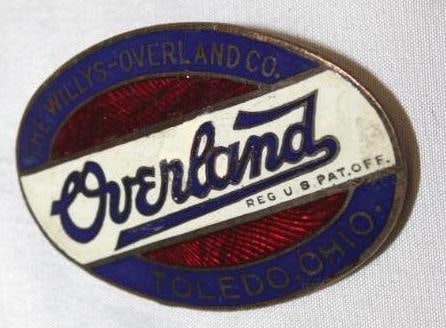 1911-1915 Willys-Overland Radiator Emblem Badge: 2.5" x 1.75", Cloisonne