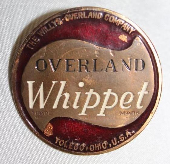 1926-1928 Willys-Overland Whippet Radiator Emblem Badge: 1.5" Diameter, Cloisonne