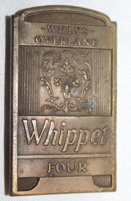 1929-1930 Willys-Overland Whippet 4 Radiator Emblem Badge: 1.25" x 2.25"