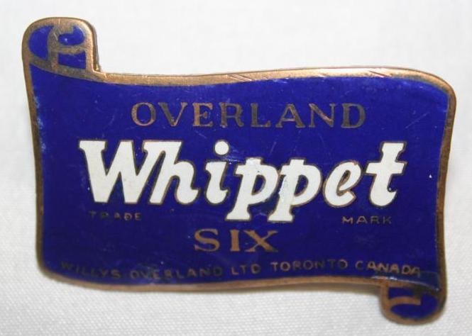 1927-1928 Willys-Overland Whippet 6 Radiator Emblem Badge: 2" x 1", Cloisonne