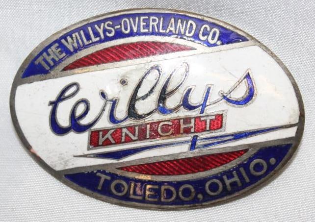 1914-1919 Willys-Knight Overland Radiator Emblem Badge: 2.75" x 1.75", Cloisonne