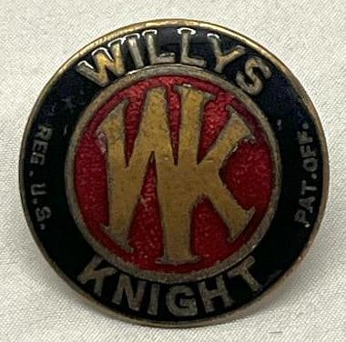 1914-1928 Willys-Knight Overland Radiator Emblem Badge: 1.5" Diameter, Cloisonne