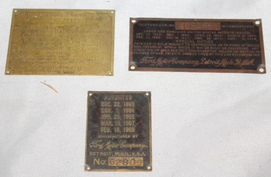 Group of 3 Early Ford Model T Serial Data Tag Emblems (1 of 2)