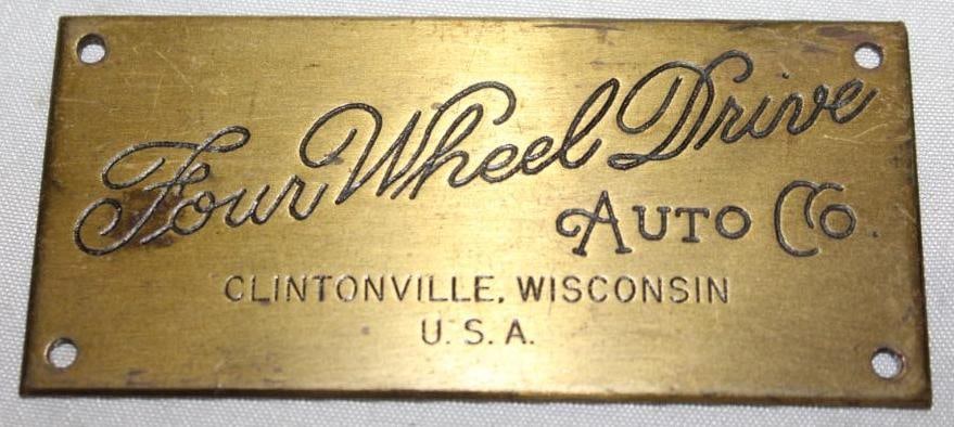 1911 Four Wheel Drive Automobile Co Brass Emblem Badge (1 of 2)