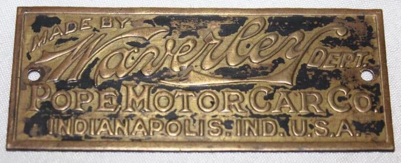 1904-1906 Pope Waverly Car Co Brass Emblem Badge: 3" x 1.25"