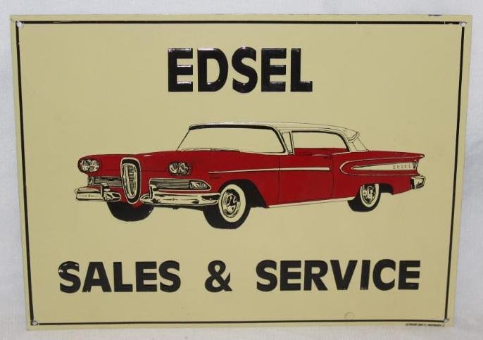 Edsel Sales & Service Ford Embossed Tin Advertising Sign - Reproduction (1 of 2)