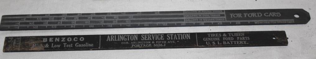 Group of 2 Ford Model T Gasoline Advertising Measuring Sticks; Beeline & Arlington (1 of 5)