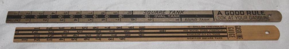 Group of 2 Early Automobile Gasoline Tank Advertising Measuring Gauges; Chevrolet & Dixie: 16" x 0.75" is the largest