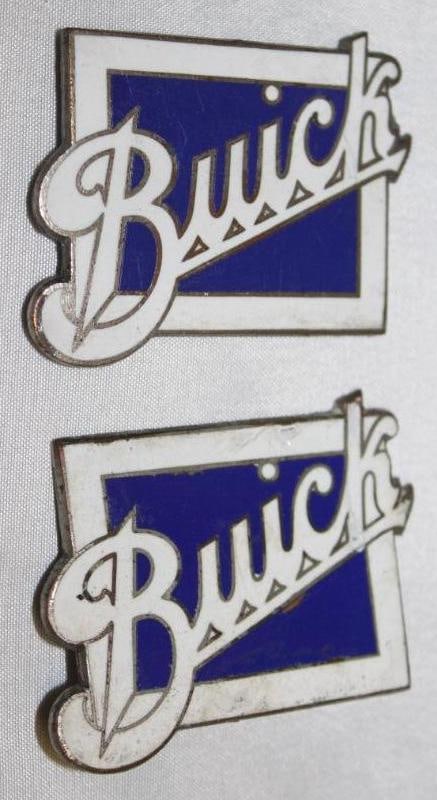 Group of 2 1923-1925 Buick Radiator Emblem Badges: 2" x 1.5" each, Cloisonne
