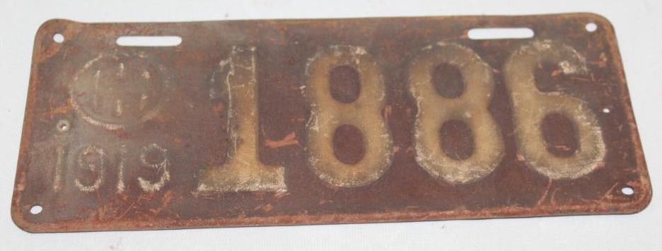 1919 Ohio 4 Digit License Plate: has 2 extra holes, 11" x 4.75"