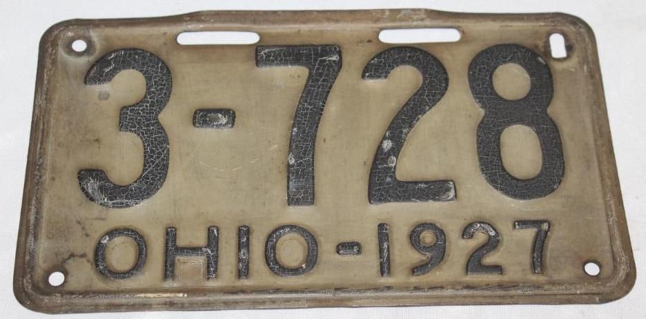 1927 Ohio 4 Digit Shorty License Plate: 10" x 5.75"