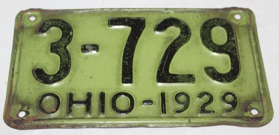 1929 Ohio 4 Digit Shorty License Plate: 10" x 5.5"