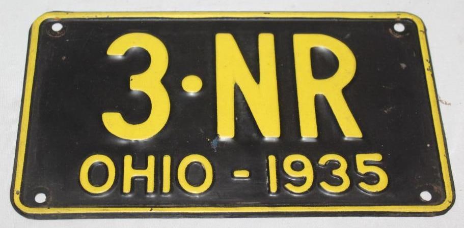 1935 Ohio 3 Digit Shorty License Plate: 10" x 5.75"
