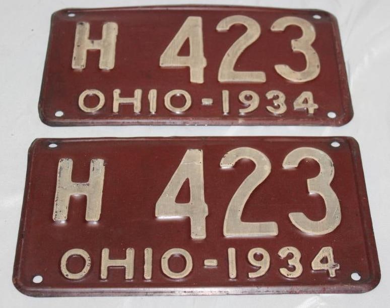 Pair of 1934 Ohio 3 Digit Shorty License Plates (1 of 4)