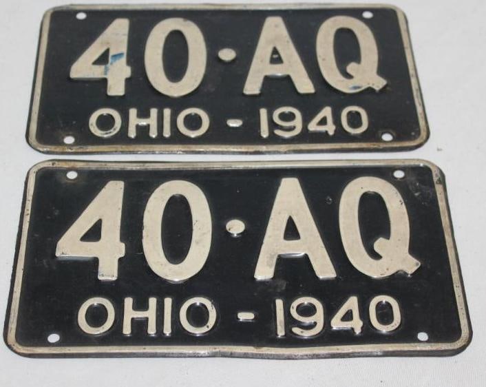 Pair of 1940 Ohio 4 Digit Shorty License Plates: 10" x 5.75" each