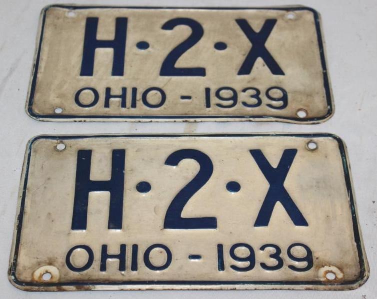 Pair of 1939 Ohio 3 Digit Shorty License Plates H2X: 10" x 5.75" each