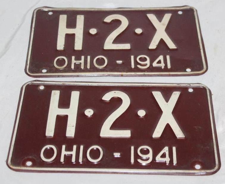 Pair of 1941 Ohio 3 Digit Shorty License Plates H2X: 10" x 5.75" each